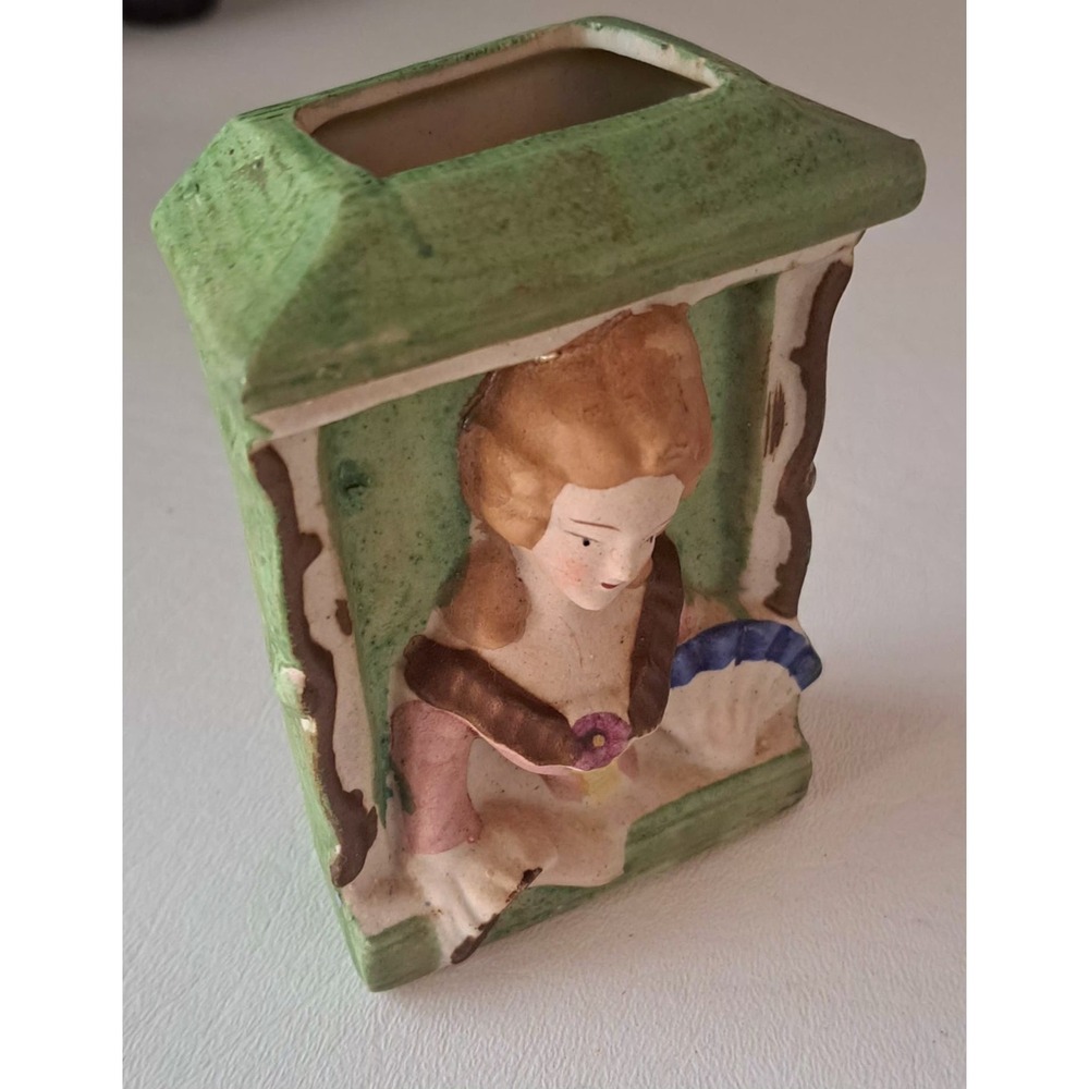 Vintage Bisque Wall Pocket Victorian Woman in Window Occupied Japan - Picture 2 of 10